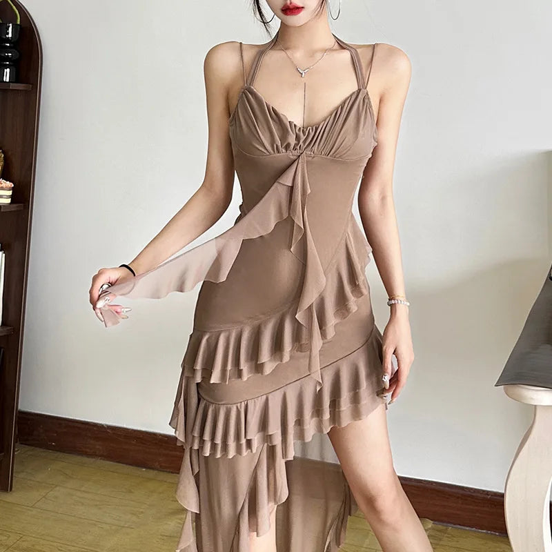 Fashionable Strapless Slim Fit Long Dress Sexy Trendy Girl High Waist Irregular Design Knitted Pure Color Spring New Arrival