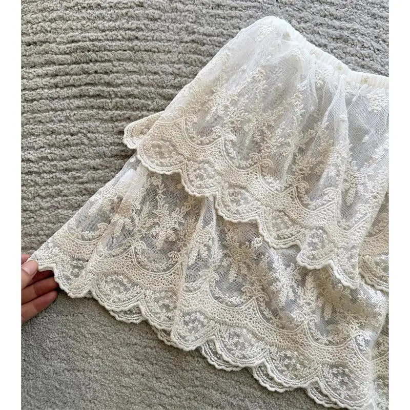 Korean Lace Embroidery Flower Skirt 2026 Faldas Mujer De Moda Elastic Waist Mini Summer Jupe Fashion Sweet Y2k Vintage Skirts
