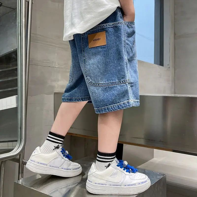 New Boys Summer Fashion Denim Shorts Kids Casual Loose Thin Knee-Length Trousers 3-12 Years Teenager Outdoor Five-point Pants