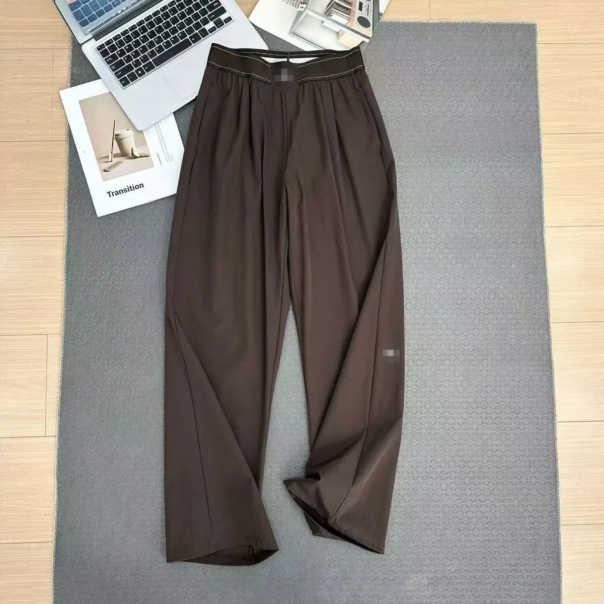 Women's High-Waisted Wide-Leg Casual Pants - Quick-Dry Ice Silk