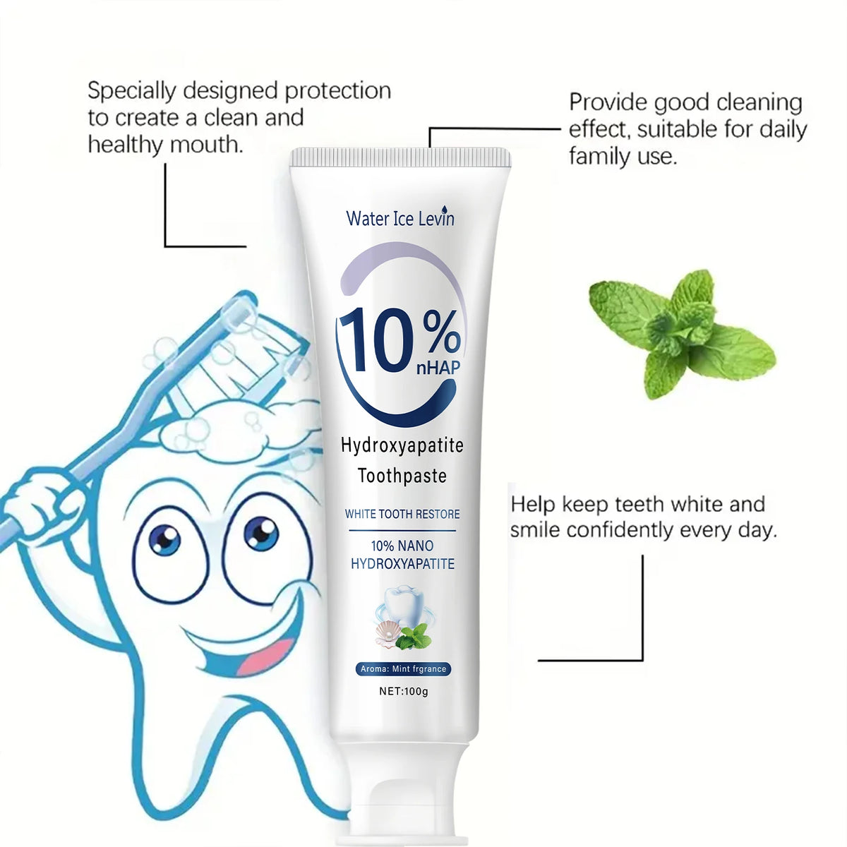 10% Nano Hydroxyapatite Toothpaste Restores White Teeth. Protects Gums. Deep Cleans. Brightens Smile. 100g Fresh Mint.