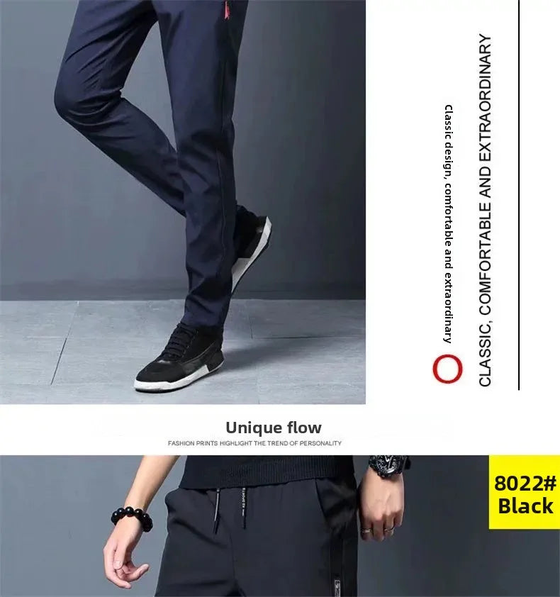 Ice Silk Thin Zipper Pocket Casual Pants Men's Summer Cool Feeling Quick Dry Breathable Straight Leg Long Pants Workwear