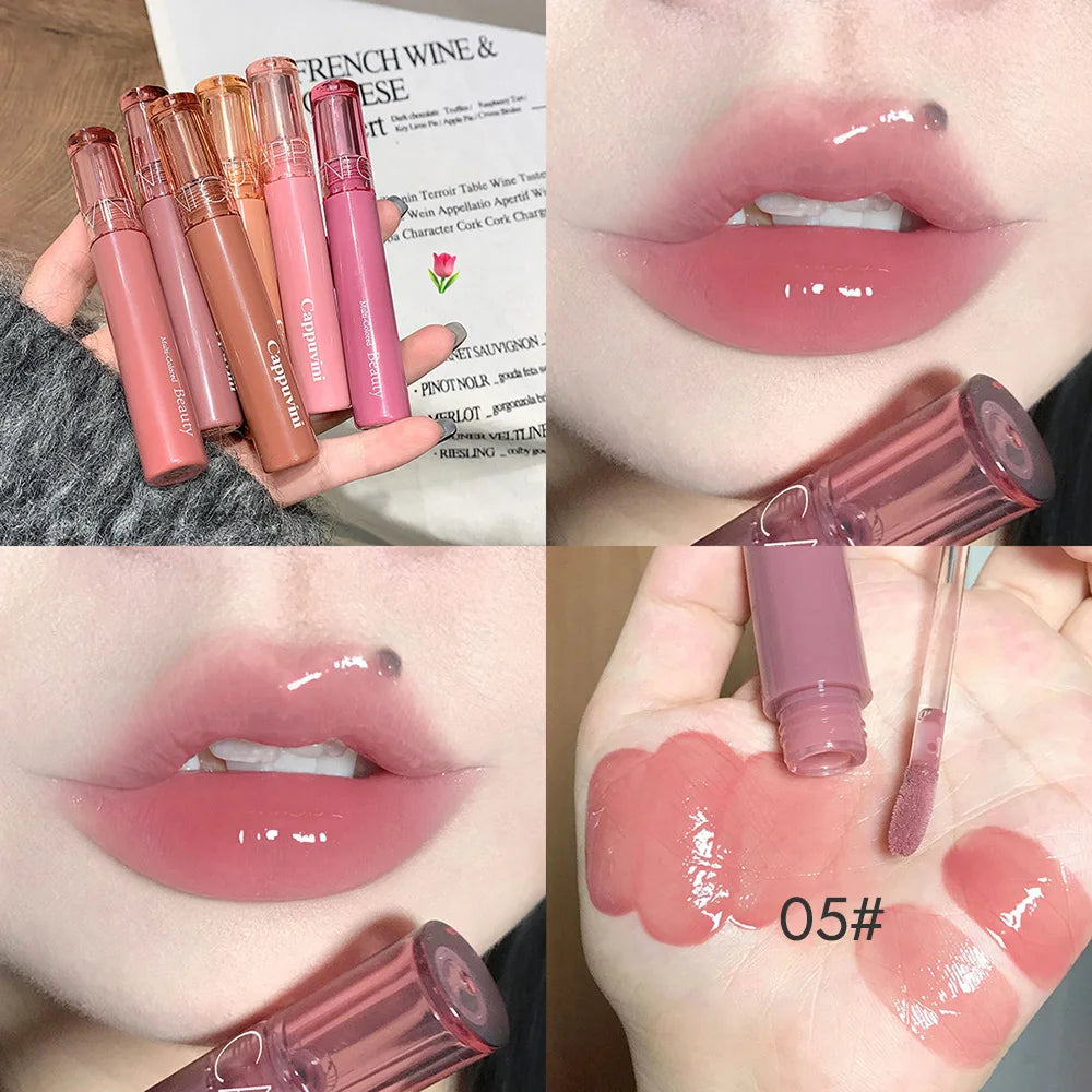 Cappuvini Jelly Lip Gloss Mirror Shine Water Light Moisturizing Long Lasting For Women