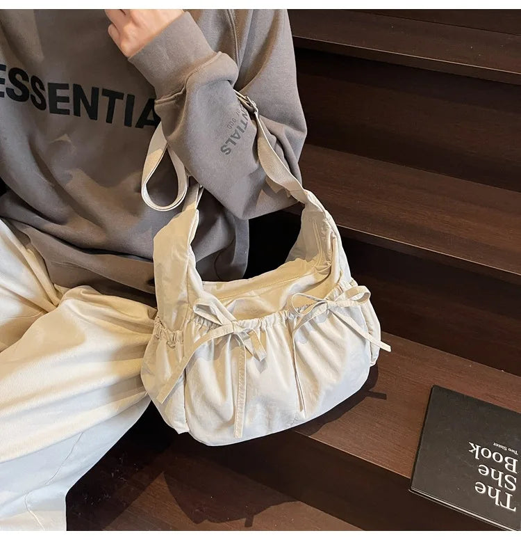 Ruched Fabric Hobo Bags Lightweight Nylon Shoulder Crossbody Bag, Stylish & Adjustable, Perfect for Casual Outfits, Daily Errand