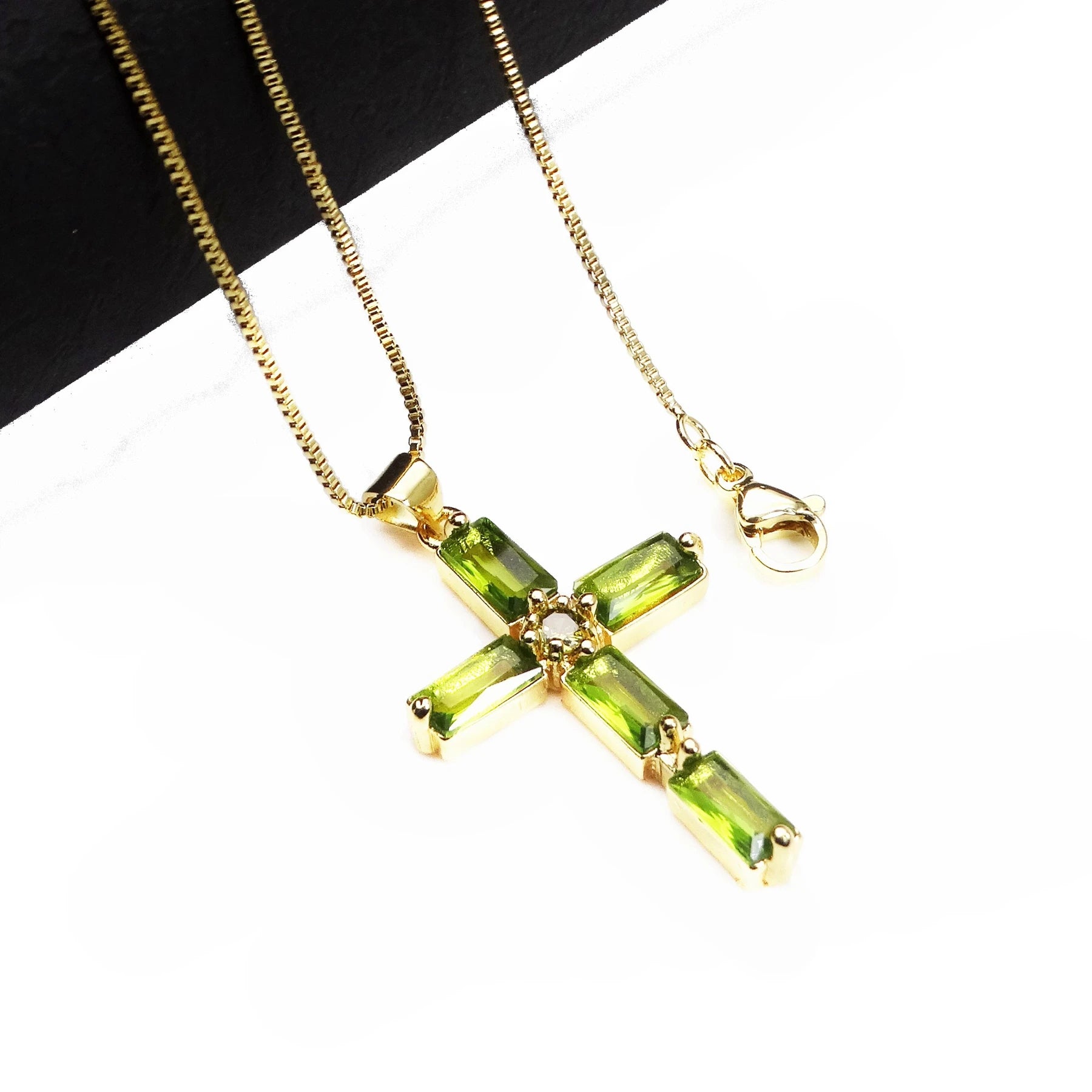 Cross Pendant Gold Plated With Sparkling Multicolor Microlaid CZ For Women Brass Charm Necklace Making