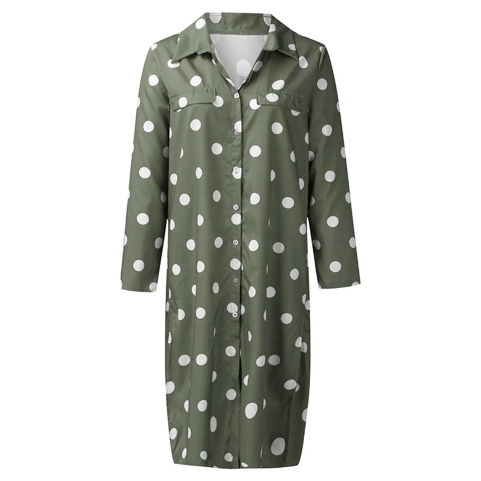 Summer Polka Dot Print Maxi Dress Women's Button Up Split Flowy Shirt Long Dresses Slim Long Sleeve Shirts Dresses With Belt