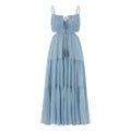 2024 Summer Women Flowy Long Dress Spaghetti Strap Cut Out Backless Ruffle A-line Dress Bohemian Party Holiday Casual Sundress