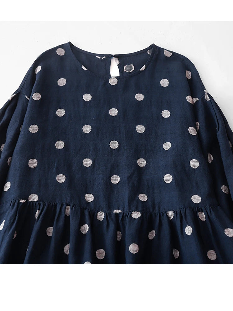 Cotton Vintage Polka Dot Dresses For Women New Korean Long Sleeve Loose Casual Dress Vestidos Elegant Clothes Spring Autumn 2026