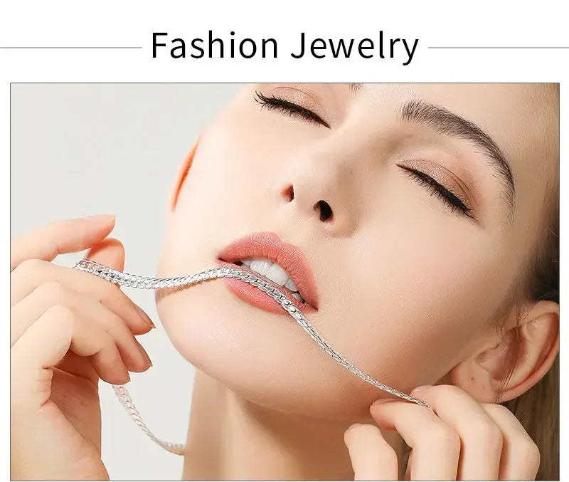 18K Gold 925 Sterling Silver 6mm Full Sideways Necklace 8/18/20/24 Inch Chain For Woman Men Fashion Wedding Engagement Jewelry