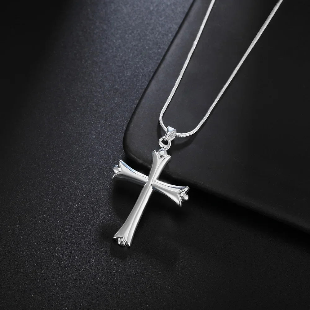 925 Sterling Silver Classic Cross Pendant Necklace For Women'S Man Luxury Fashion Wedding Accessories Jewelry Christmas
