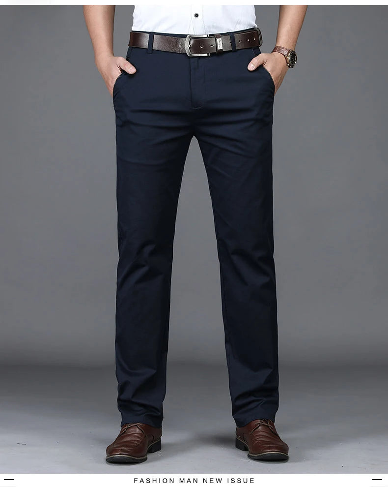 Classic Style Summer Men's Thin Cotton Casual Pants Business Fashion Stretch Loose Straight Beige Trousers Male Brand Clothes