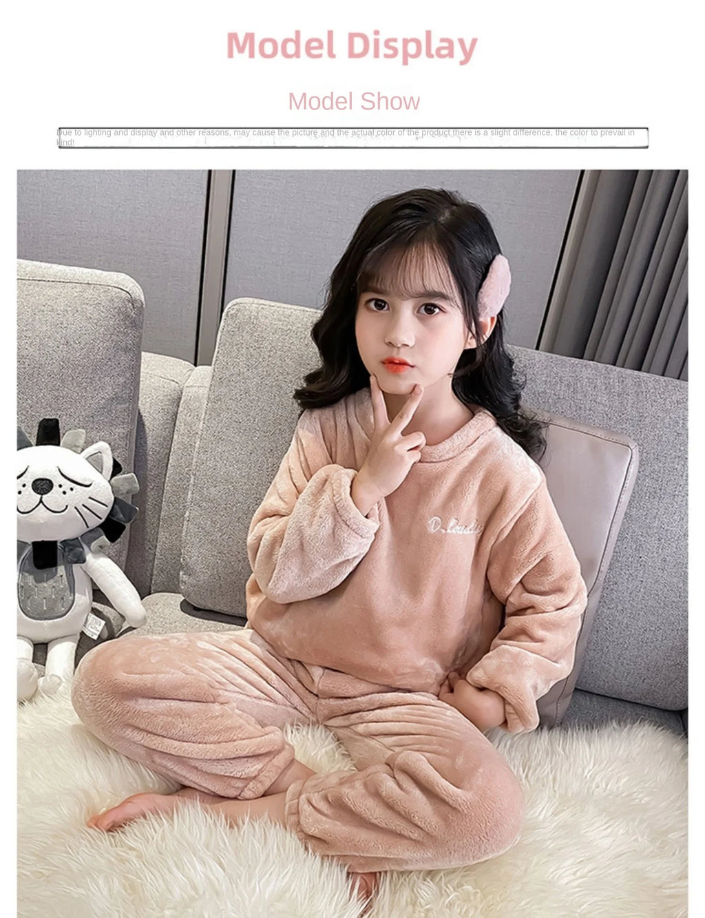 2pcs Boy Girl Kids Fall Winter Sleepwear Toddler Children Baby Coral Fleece Warm Sweatshirt Pant Set Flannel Pajama Pullover Top