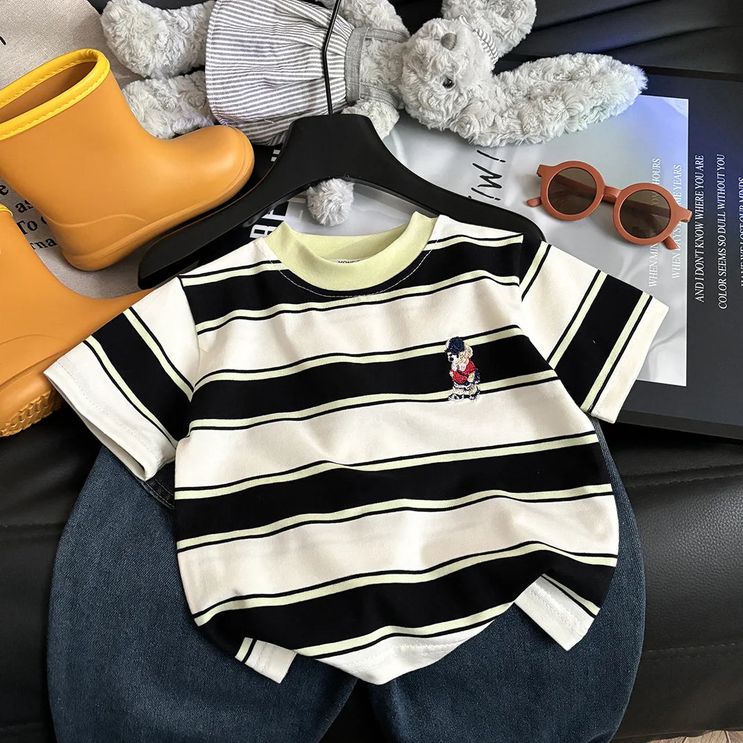Striped Cotton T-Shirt for Boys and Girls Short Sleeve Unisex Top