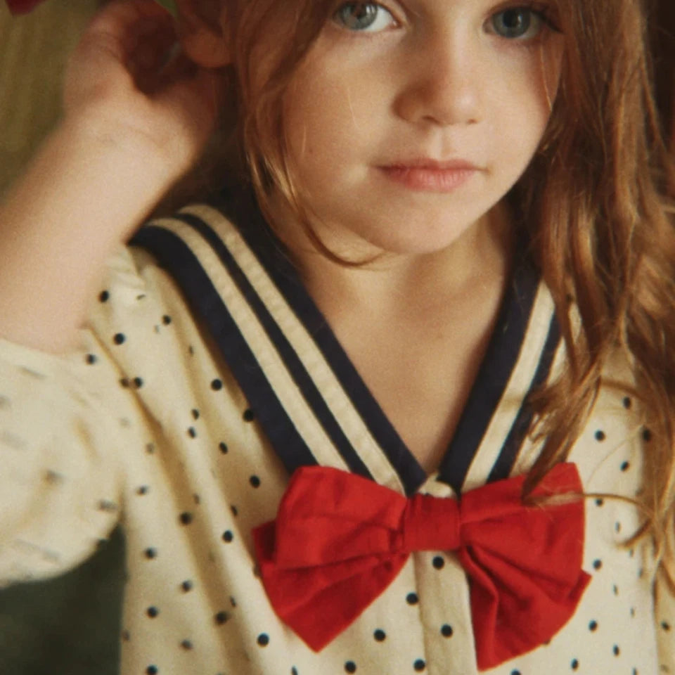 Summer 2026 Ks Girls Polka Dot Print Dress Girl Vacation Long Sleeved Tops Pants Kids Preppy Style Dresses Children Clothes Set