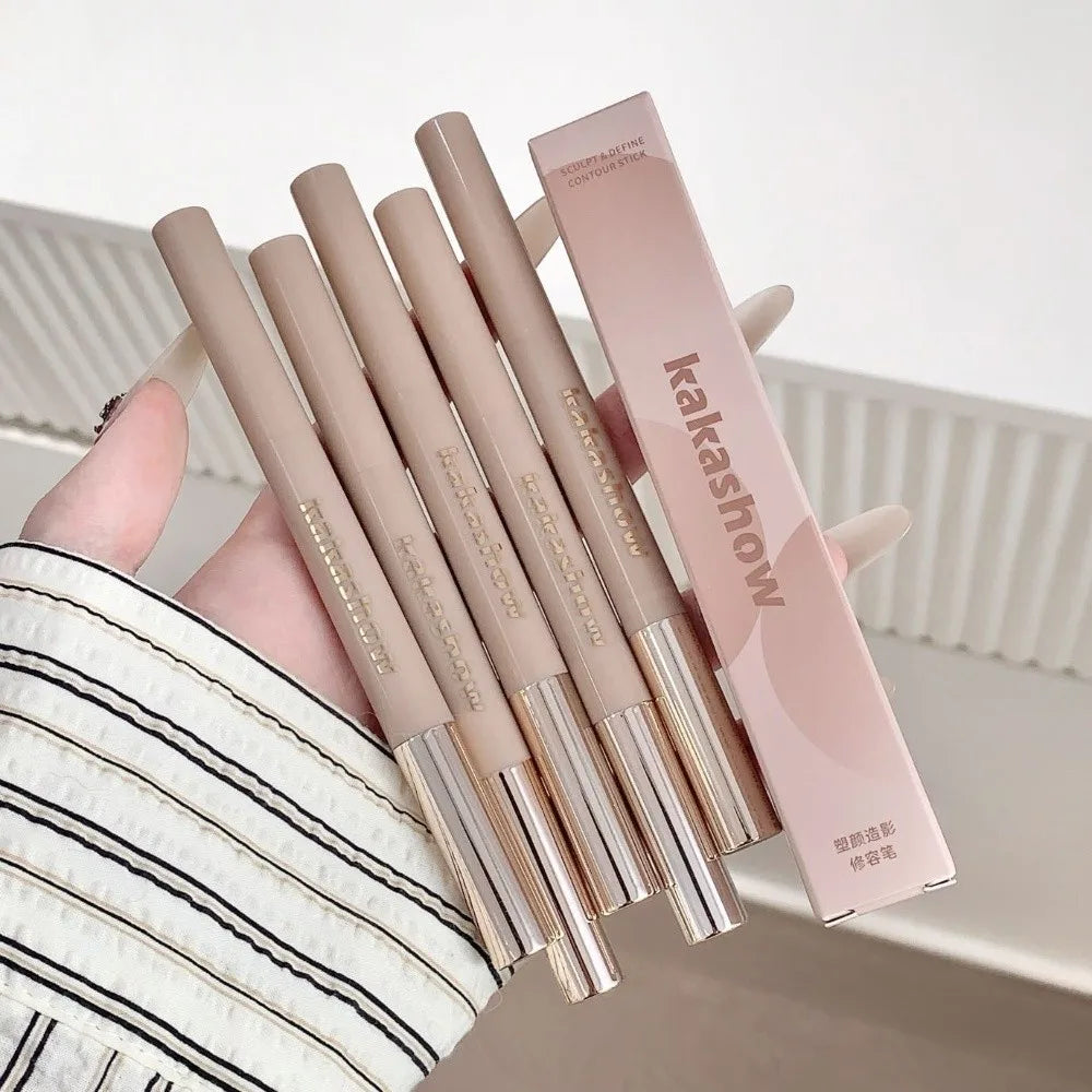 Long Lasting 3D Contouring Pen Waterproof Cream-Textured Facial Contour Stick 2in1 Design With Brush Nose Shadow Contour Pen