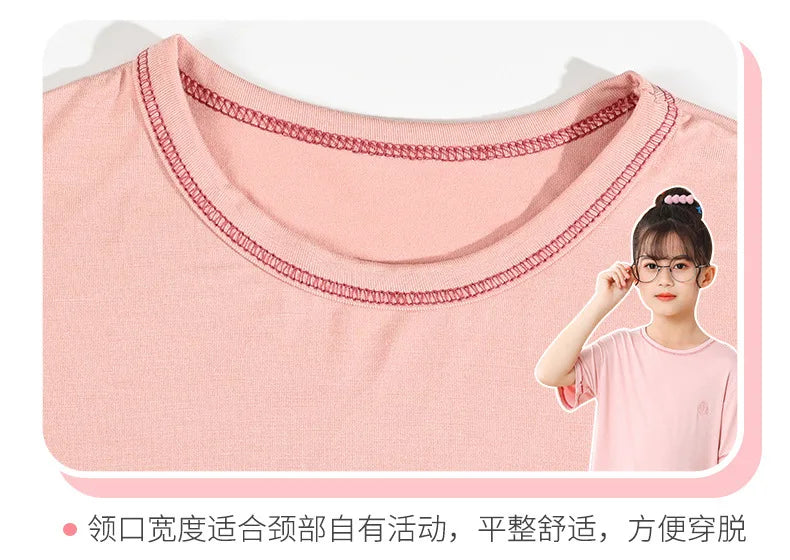 Teenage Boy Pajamas Summer Girl Short Sleeve Children's Clothing Sleepwear Silk Cotton Pyjamas Sets For Kids 4 8 9 12 13 14Years
