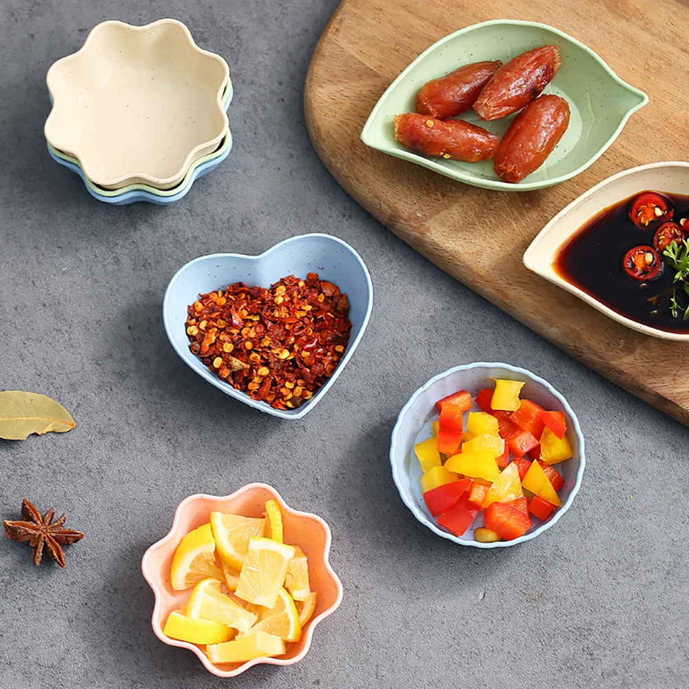 6PCS Wheat Straw Seasoning Dish Household Kitchen Creative Dipping Snack Dish Plastic Small Plate Tableware