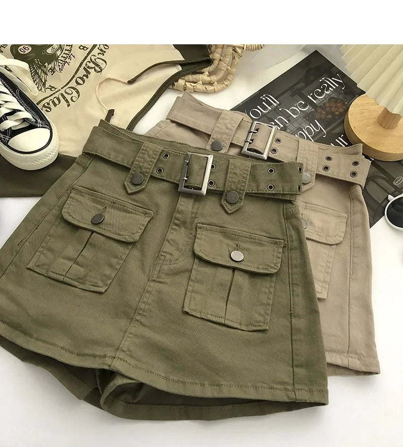 2026 Summer Safari Style Women Denim Pantskirt High-waist Short Slim A-line Jean Skirts Lady Anti-expose Lining Wide-leg Shorts