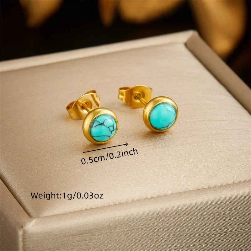 Dieyuro 316L Stainless Steel Turquoise Simplicity Necklace Earrings For Women'S 2024 New Fashion Jewelry Set Gifts
