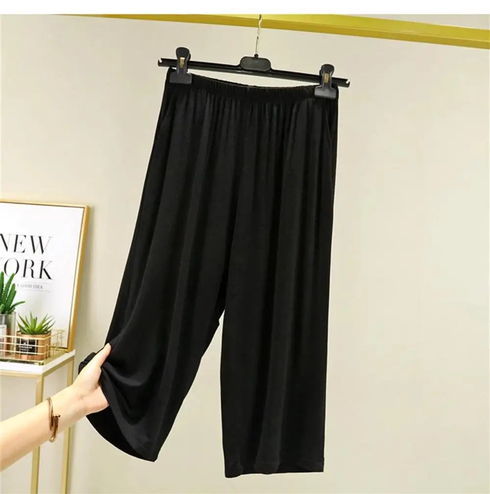 Women's Modal Wide Leg Cropped Pants - High Waist Casual Lounge
