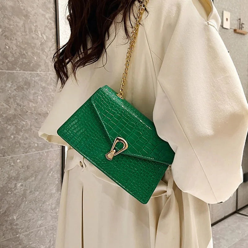 Crocodile Pattern Shoulder Bags For Women Fashion Chains Squre Bag Purse Female Pu Leather Crossbody Handbag Daily Phone Clutch