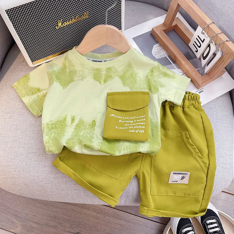 Kids Outdoor Sports Set Boys Girls Summer Short Sleeve T-Shirt Shorts Two-Piece Set Kids' Casual Striped T-Shirt 1-6 Year Set