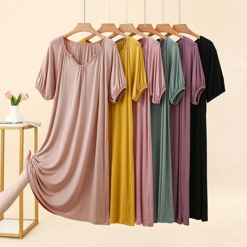 Summer New Modal Sleeveless V-neck Long Dress Women's Thin Loose plus Size Home Dress Fresh Sweet Style Outdoor Scene