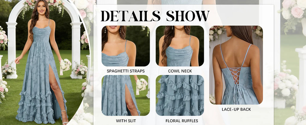 Women's Chiffon Jacquard Spaghetti Strap Floor Length Formal Evening Gown For Wedding Guest Prom Party Bridesmaid Dress