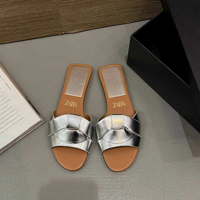 NAZSQ Women's Open Toe Flat Slides - Casual Summer Sandals