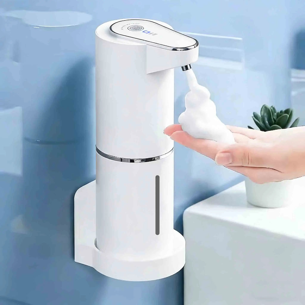 2026 Nuevos dispensadores automáticos de jabón en espuma para baño, máquina inteligente de lavado de manos con carga USB, material ABS blanco de alta calidad