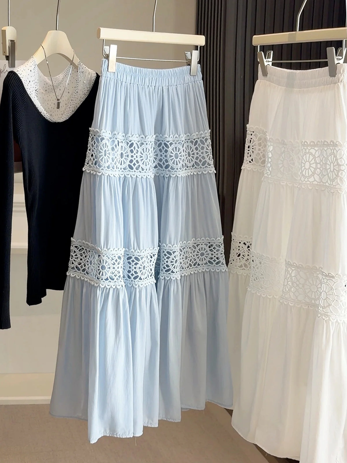 Orgreeter Women's A-Line Midi Skirt - Floral Embroidery Cotton White