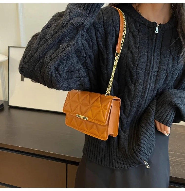 Women Quilted Chain Crossbody Bag Fashion Small Square Shoulder Purse Multi Color Casual Daily Handbag