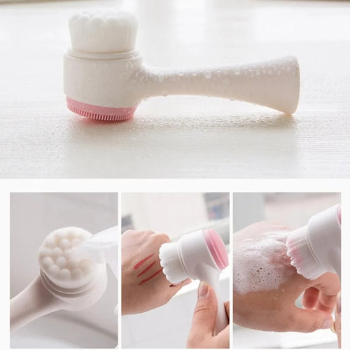 3D Double Silicone Facial Cleansing Brush Gentle Manual Massage Double Sided Exfoliator For All Skin Types