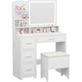 Vanity Table with LED Mirror & Power Outlet - 5 Open Shelves, 4 Drawers - Includes Padded Stool - Ideal Bedroom Makeup Dressing