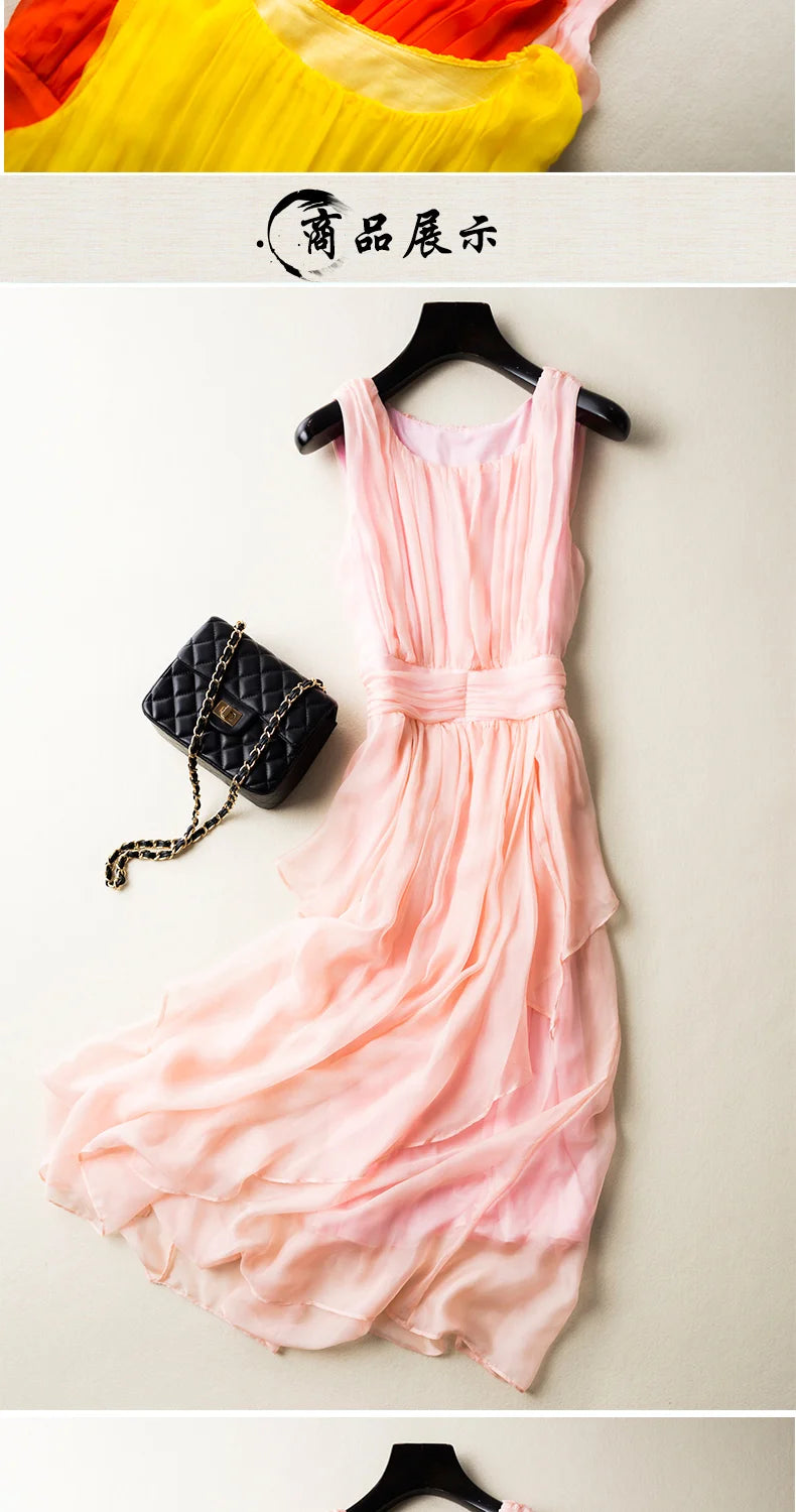 100% Mulberry Silk Dress Slim Silk Dress 2024 Summer Women's Clothing Super Fairy Beach Dresses Long Elegant Dresses For Women