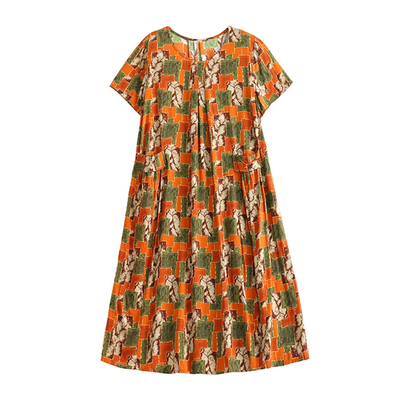 2026 New women summer print casual o-neck casual short Vestidos Vintage dresses summer thin dress