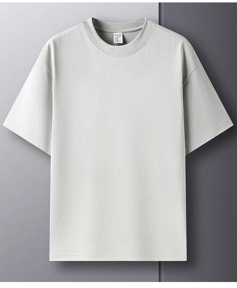 100% Pure Cotton Summer High-end Brand Men's Short Sleeve Round Neck Fashionable Style Half Sleeved Top Breathable T-shirt