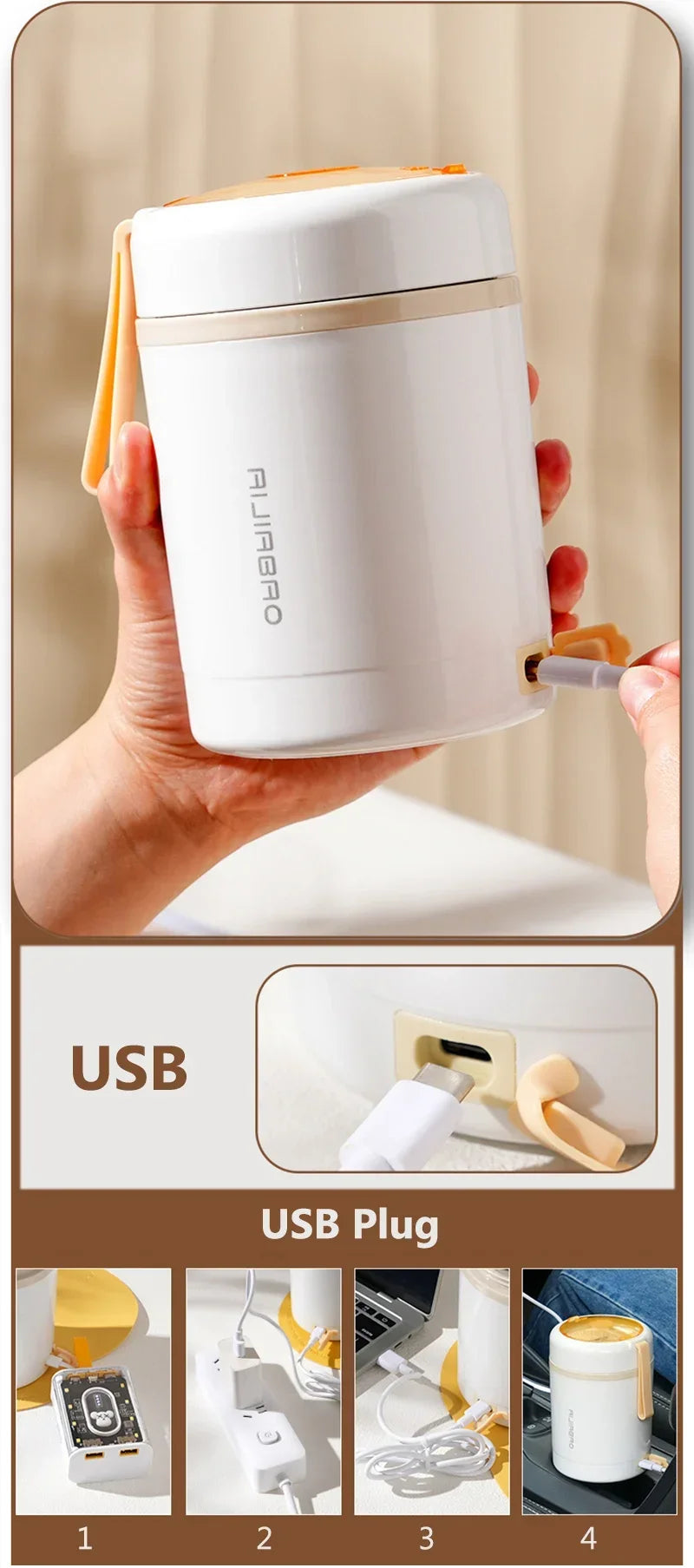 Fiambrera Eléctrica Calefactable USB de 600ML, Portátil para Picnic, Calentador de Leche y Alimentos, Contenedor Calentador de Alimentos de Acero Inoxidable 5V 12V 24V