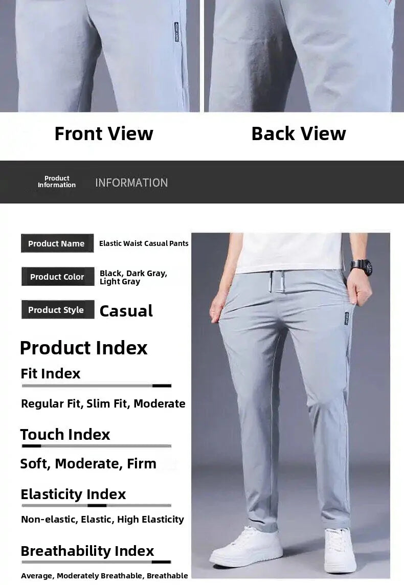 Summer Casual Ice Silk Pants Men's Trendy Large Size Long Trousers Korean Style Thin Straight Loose Sports Pants Quick Dry