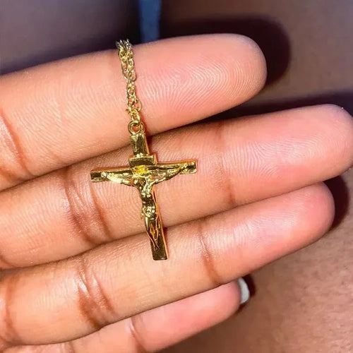 Cross Necklace 18K Gold Plated Unisex Pendant Hypoallergenic Non Fading Church Jewelry