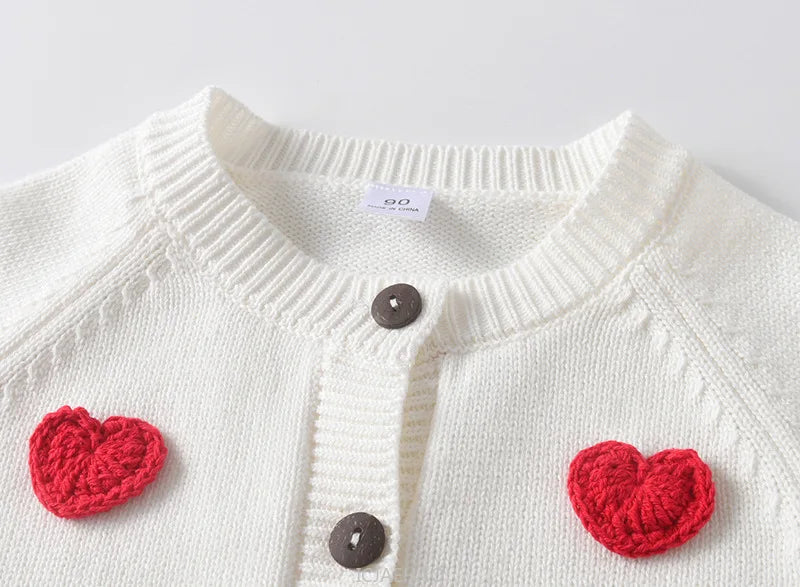 Teen Girl Clothes 2025 Children New Korean Cardigan Girls Knit Jacket Spring Autumn Outfit Style Costume Handmade Heart DIY Kids