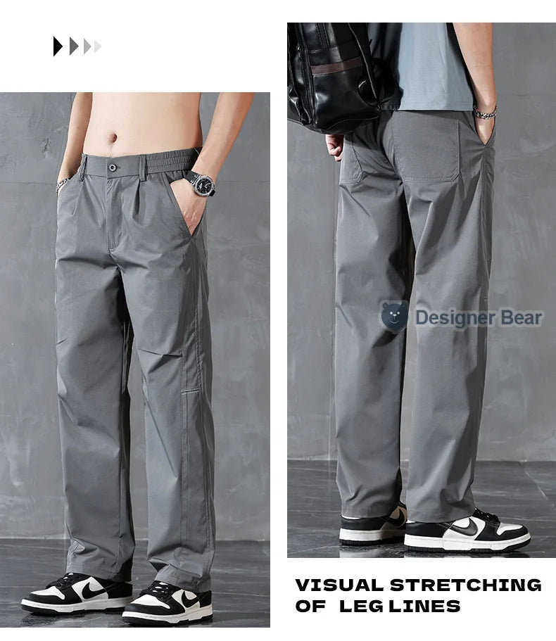 Brand Clothing Spring Summer Thin Men's Casual Straight Trousers Elastic Waist Outdoor Business Solid Color Long Pants Male