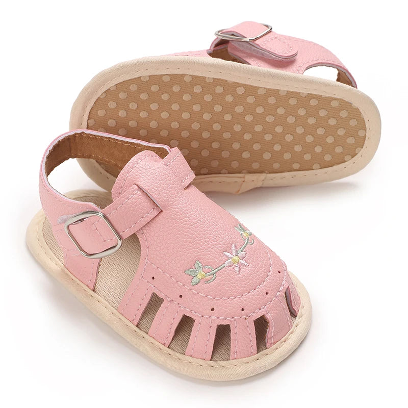 Infant Baby Girls Beach Sandals Flats and Soft Sole Non-slip Flower Princess Wedding Dress Walking Shoes for Newborn Baby