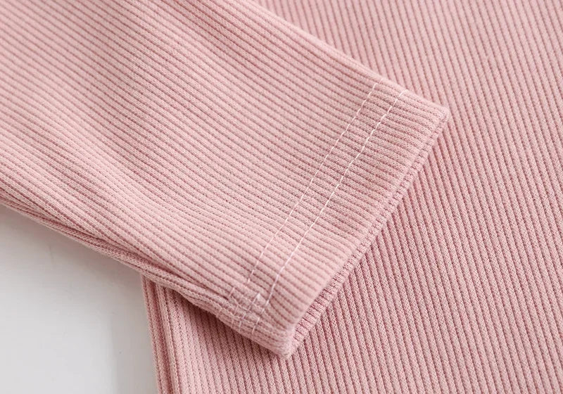 Kids Unisex Ribbed Cotton Pajama Set - Long Sleeve Pullover & Pants