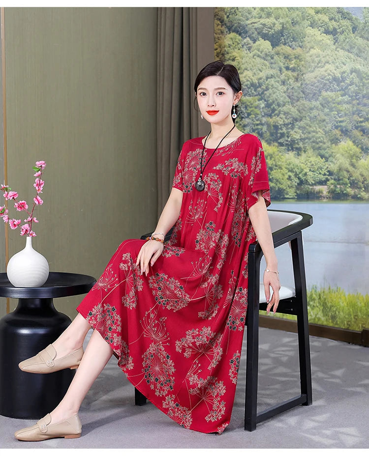 New Fashion Casual Summer Dress For Women Ladies O-Neck Print Short Sleeve Dress plus size Women Clothing