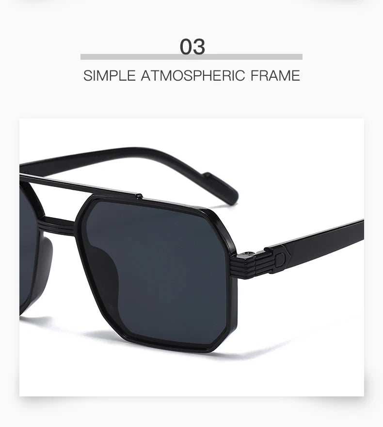Hiking 3pcs Retro Large Frame Square Anti Light Glasses Classic Double Beam Metal Frame Shades Fashion Men'S Gradient Eyeglasses