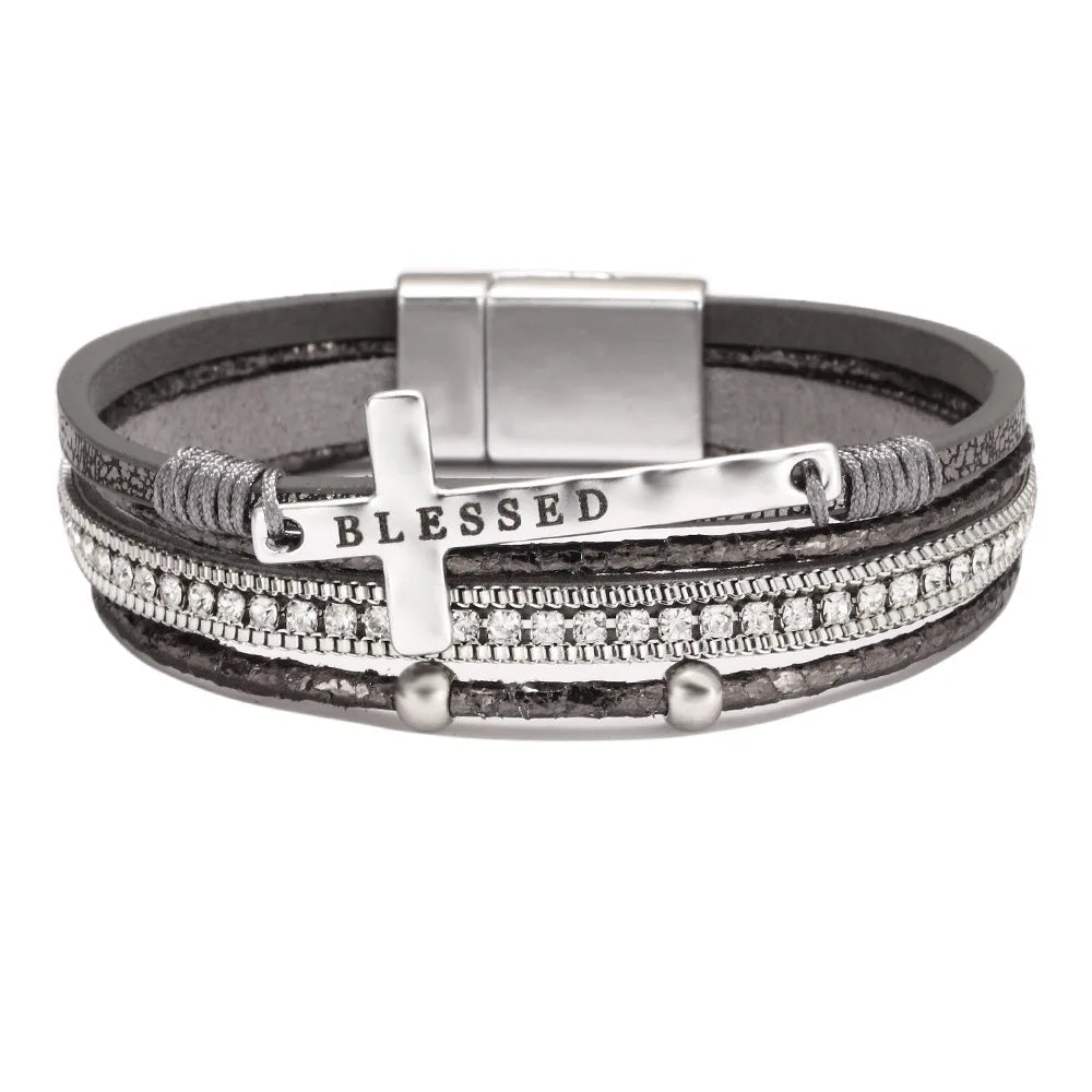 Geometric Cross Bracelets Leather Bohemian Style Women'S Fashion Ol Light Luxury Bracelet Charm Jewelry