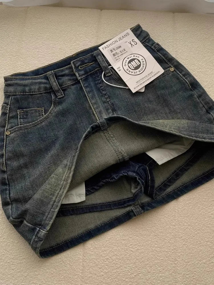 Sexy Retro High Waist Denim  Skirt Women's Anti-Light Versatile Slimming American Hot Girl f-length Summer Skirt