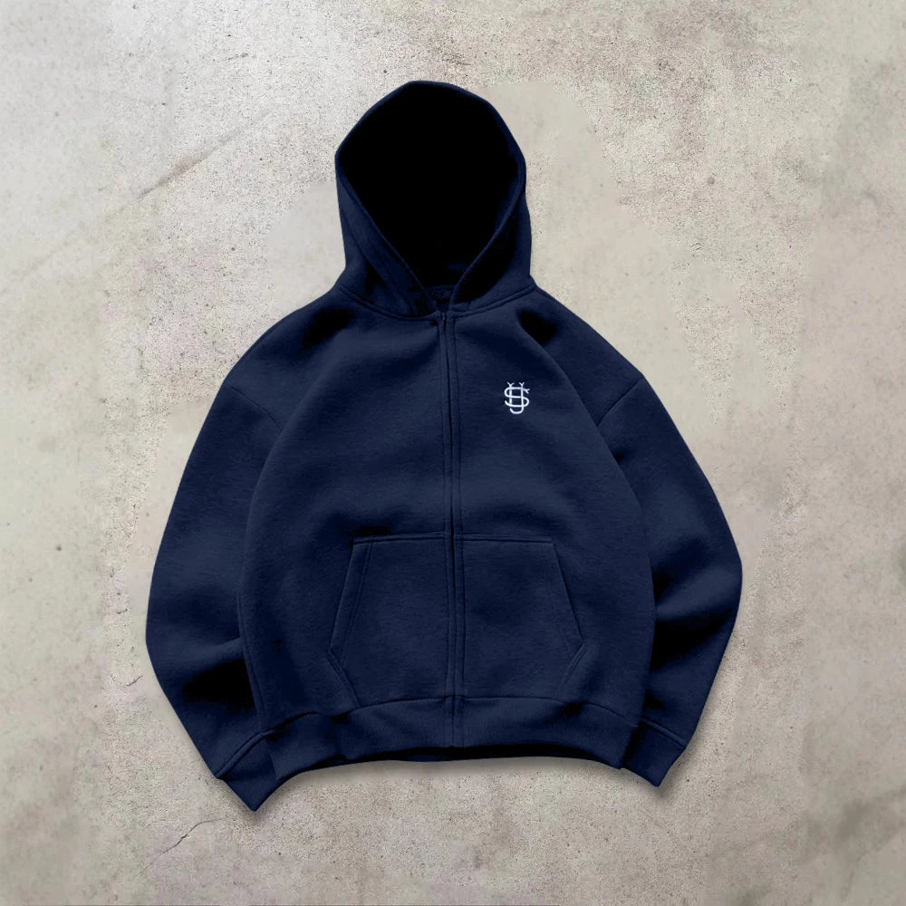 JENTULIN Men's Y2k Oversized Embroidered Zip-Up Hoodie Sweatshirt
