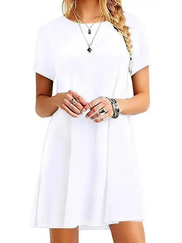 Women Casual Short Sleeve T Shirt Dress Vintage O Neck Print Loose Mini Dress Elegant Simple Mini Dress Streetwear Sundress